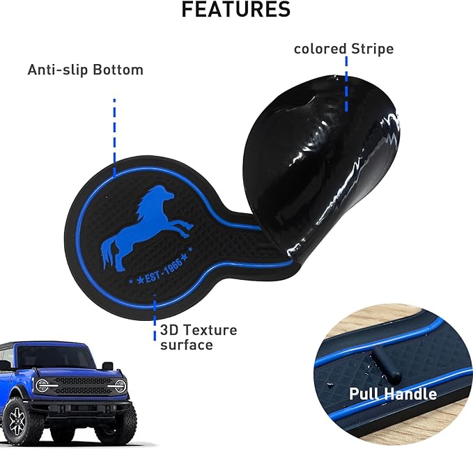 Car Cup Holder Coaster Compatible with Ford Bronco Offroad 2021-2025, Silicone Car Decorative Water Coaser, Bronco Car Accessories (Blue)