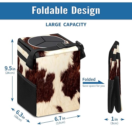 Cowhide Car Trash Can with Lid Collapsible Reusable Waterproof Car Garage Bag,Automotive Garbage Can,Car Accessories Interior Car Organizer One Size