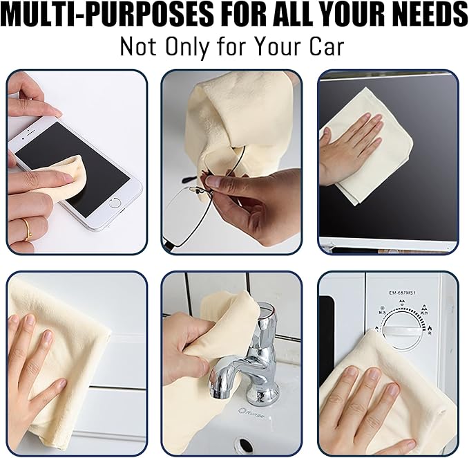 Chamois Cloth for Car 20'' x 27.6'' (3.7 sq ft) Shammy Towel Car Wash Drying Towel Absorbent Real Leather Lint Free Streak Free Cleaning Cloth