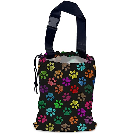 Colorful Paw Prints Car Trash Bag,Hanging Drawstring Car Garbage Bag,Waterproof Canvas Car Back Seat Organizer with Adjustable Buckle,for Vehicles,SUVs,Camping,Road Trips