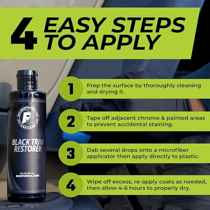 ExoForma Black Trim Restorer - Lasts 6+ Months, Dye Infused Waterproof Plastic Restorer for Cars - Perfect for Faded Bumpers, Trim & Vinyl on Jeeps, Truck Beds, Avalanches & ATVs | 4oz
