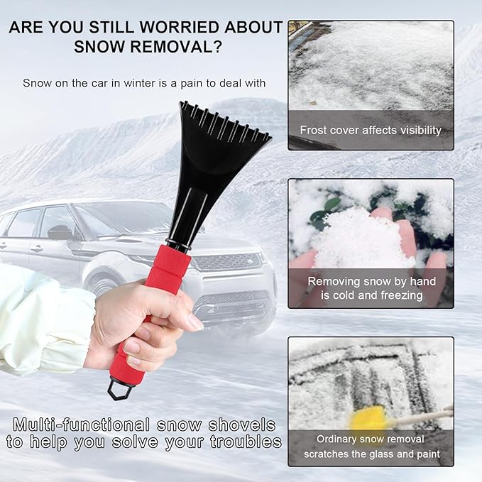 Ice Scraper for Car Windshield, Scratch Free Windshield Snow Scraper Ice Removal Tool with Foam Handle, Universal Window Ice Scraper Frost Cleaning Tool for Car SUV Truck (Red)