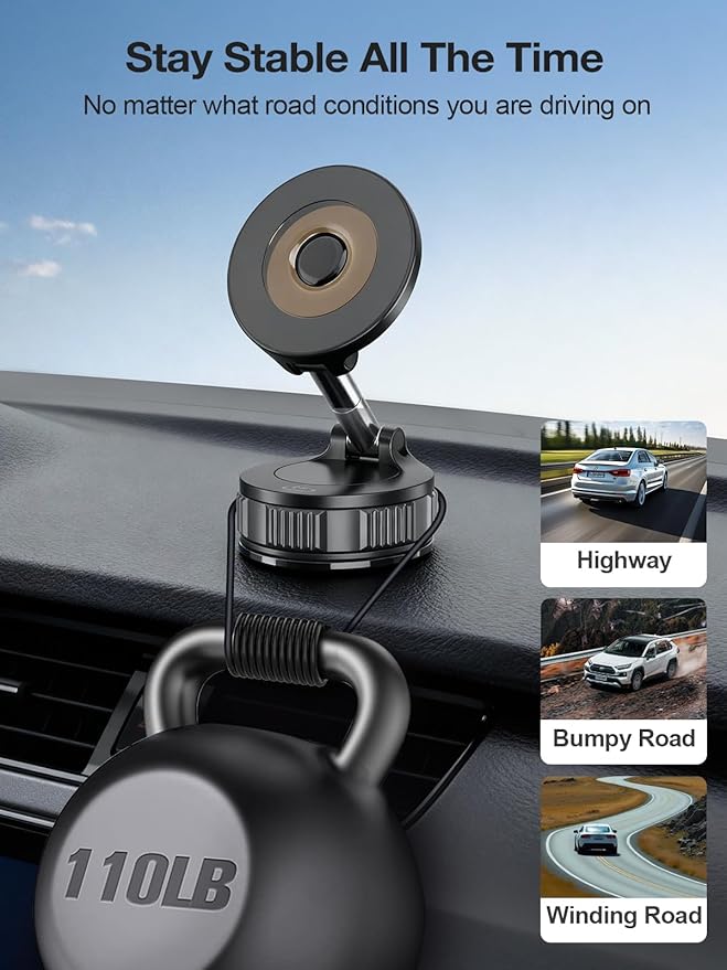 Magnetic Phone Holders for Your Car, Vacuum Suction Cup Phone Mount with Strong Stable Suction[360° Rotation Base], Car Phone Holder for iPhone 17 Pro Max 16 15 14 13 12 Plus