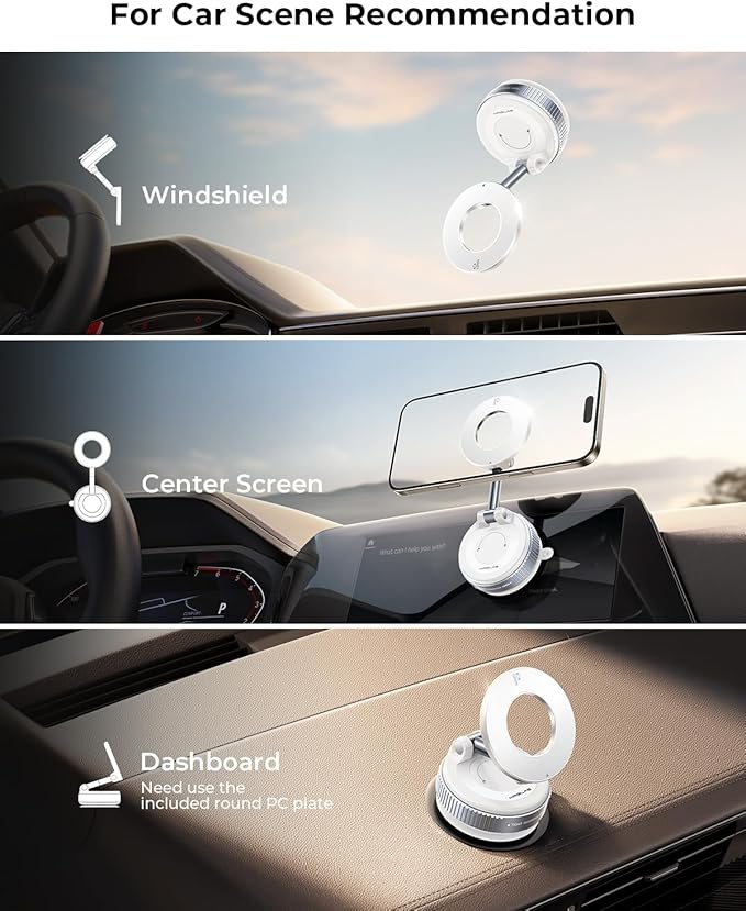 MRGLAS 2025 Upgraded Vacuum Magnetic Phone Holder, for Magsafe Suction Cup Phone Mount Car Truck Accessories for Women Men [89+LBS Suction & 2800gf Magnetic] Fathers Day for Gifts, 360° Adjustable