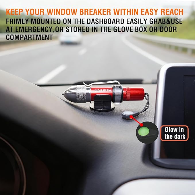 Car Glass Breaking and Seatbelt Cutter Emergency Escape Tool，2-in-1 Safety Hammer and Spring-Loaded Window Breaker Underwater for Life-Saving