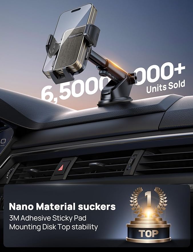 [2025 New] Dashboard Phone Holders for Your Car (+Vent Hook)[Military Grade Stable] Car Cell Phone Holder, Non-Slip Silicone Carbon Fiber Car Phone Mount, Rotatable Suction Cup for All Phone, Gray