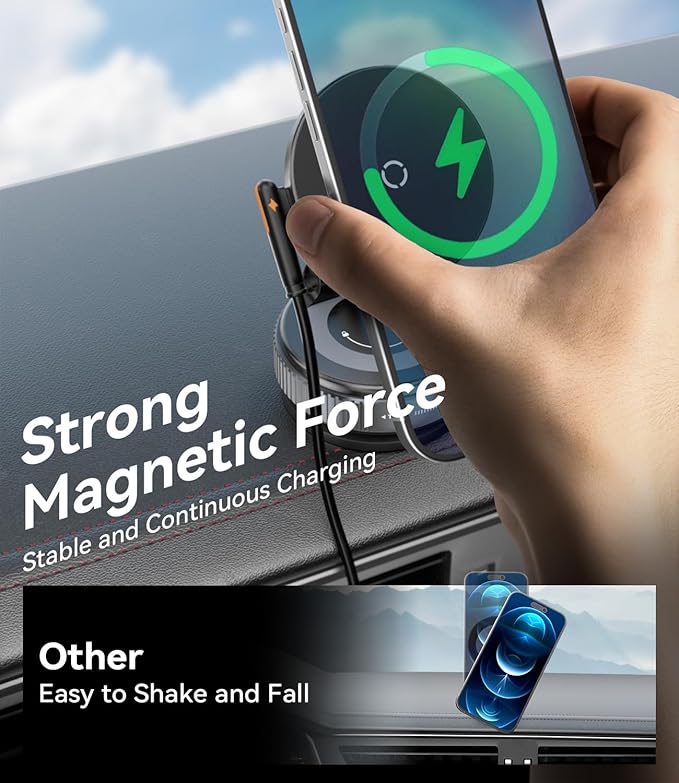 15W for MagSafe Car Mount Charger, Magnetic Wireless Car Phone Holder for iPhone 17 16 15 14 13 12 Pro Max, 360° Adjustable iPhone Charger for Car with USB C Car Charger Adapter
