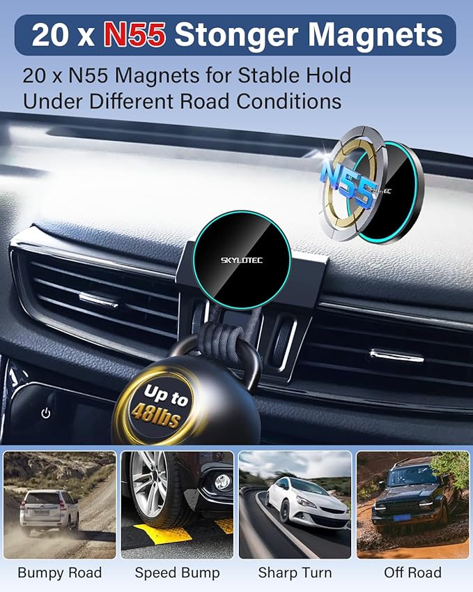 SKYLOTEC Phone Holder for Toyota Tacoma 2016 2017 2018 2019-2022 2023 Accessories Car Magnetic Phone Mount Compatible with MagSafe, Strong Magnets Fast Wireless Charger Cell Phone Base