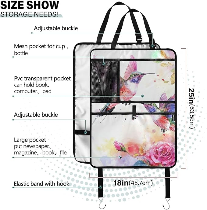 Watercolor Red Hummingbird 1 Pack Backseat Car Organizer with Storage Pockets Seat Back Organizers for Kids Kick Mats Backseat Protector Automotive