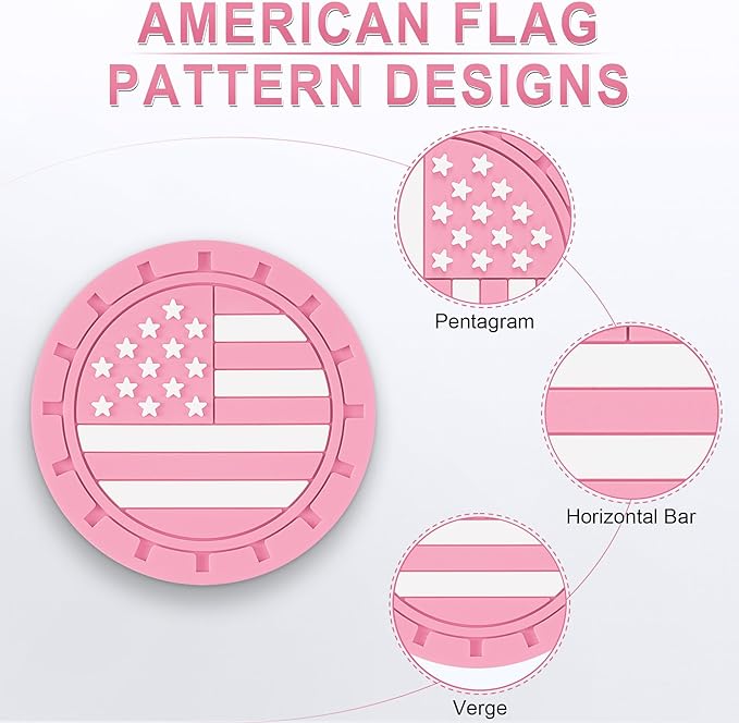 JUSTTOP Car Cup Holder Coaster,American Flag Non-Slip Insert Car Cup Coaster,Car Accessories Interior for Women and Man,4 Pack Pink