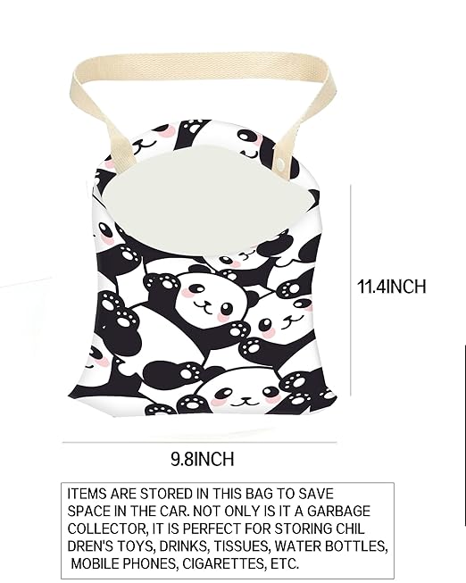 Car Garbage Can, Trash Bag for Vehicle, Travelling, Camping - Hanging Organizer With Cute Smile Panda Design for Back Seat