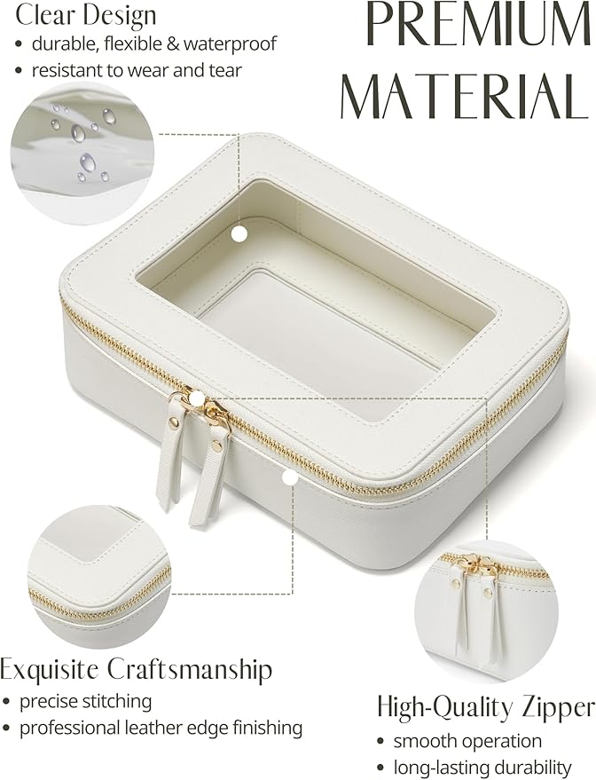 Popvibe Clear Makeup Bag Travel Cosmetic Case Transparent Toiletry Bag with Zipper, Portable Make Up Organizer Traveling Compact Car Bag for Essentials