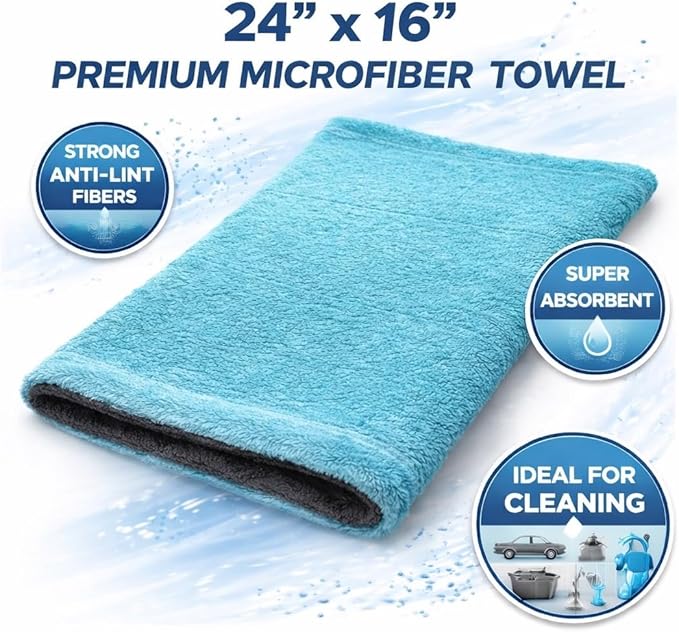 Car Drying Towel - 24inx16in L-Popular Pick Among Detailing Pros - Blue 1200 GSM Microfiber Accessory - Absorbs 6lbs of Water - Leaves No Streaks, Spots or Scratches - Dries an Entire Car
