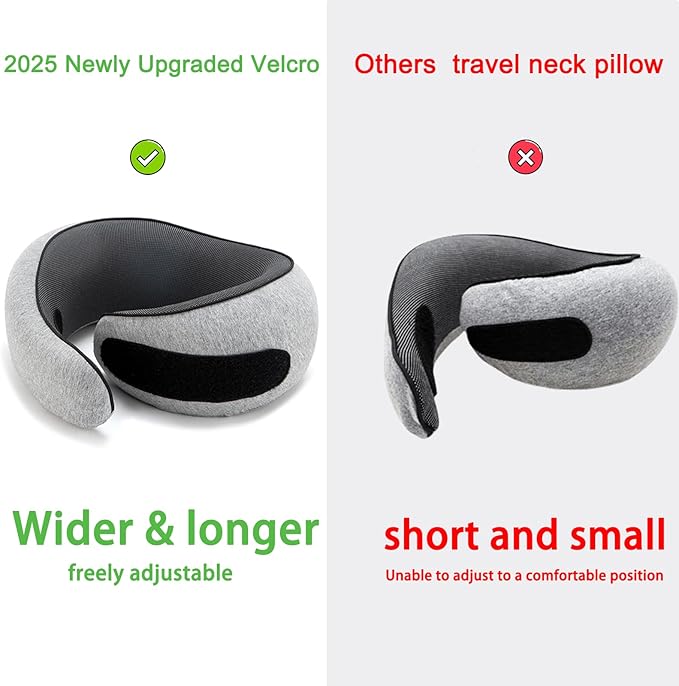 Neck Pillow for Traveling, Travel Neck Pillow for Airplanes, 100% Pure Memory Foam, 360° Support Stowable Pillows for Sleeping, Breathable & Washable Cover, Compact for Travel, Car & Office (Gray)