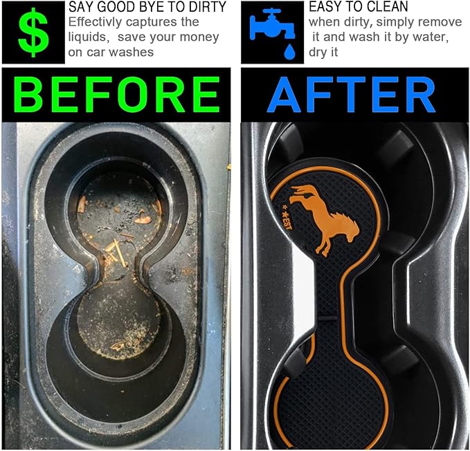 Car Cup Holder Coaster Compatible with Ford Bronco Offroad 2021-2025, Silicone Car Decorative Water Coaser, Bronco Car Accessories (Orange)