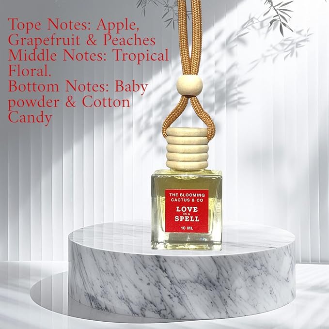 Car Air Hanging Fragrance Oil 2 Pack, Auto Freshener, Essential Oil Diffuser for Cars, Long Lasting Aroma Women Gift, Made in USA, Odors Eliminator, Interior Decor | LOVE SPELL (TYPE) - 8 ML