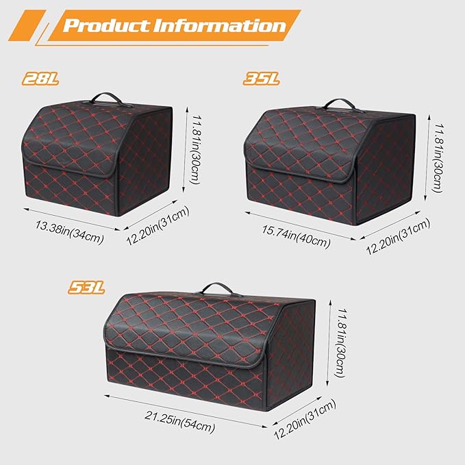 Ergocar Car Trunk Organizer Luxury Foldable Car Boot Tidy Storage Box Waterproof PU Car Boot Storage Organiser for Car/SUV/Truck/Auto (Black Red-M)