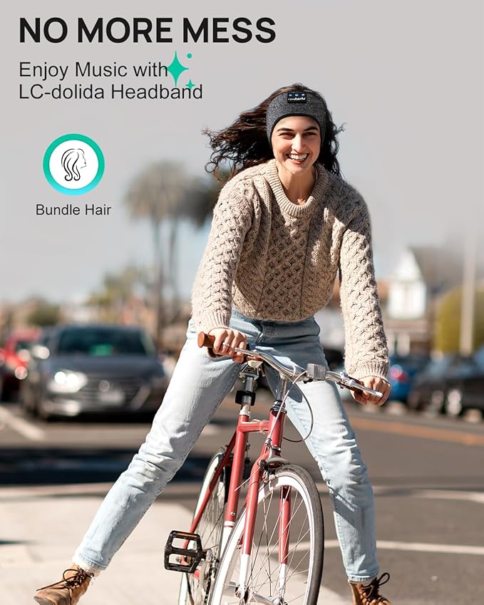 LC-dolida Sleep Headphones Headband Bluetooth 5.4, Sports Headband Earphones Wireless with Speaker Microphone USB C for Sleeping Gift Workout Jogging Yoga Insomnia Travel Meditation, Ash Grey