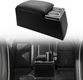 Universal Truck Seat Organizer, Black Storage Box with 2 Cup Holders, Armrest & Padded Lid for Car Organization - Fits SUV & Pickup