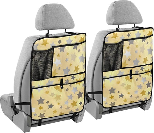 1 Pack Back Seat Car Organizer with Storage Pockets Kick Mats Back Seat Protector Hanging Car Organizer Automotive Seat Back Cover Organizers Cute Silver and Golden Stars