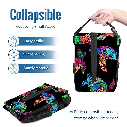 Colorful Sea Turtle Animal Car Trash Can with Lid Collapsible Reusable Waterproof Automotive Garbage Can,Car Organizer