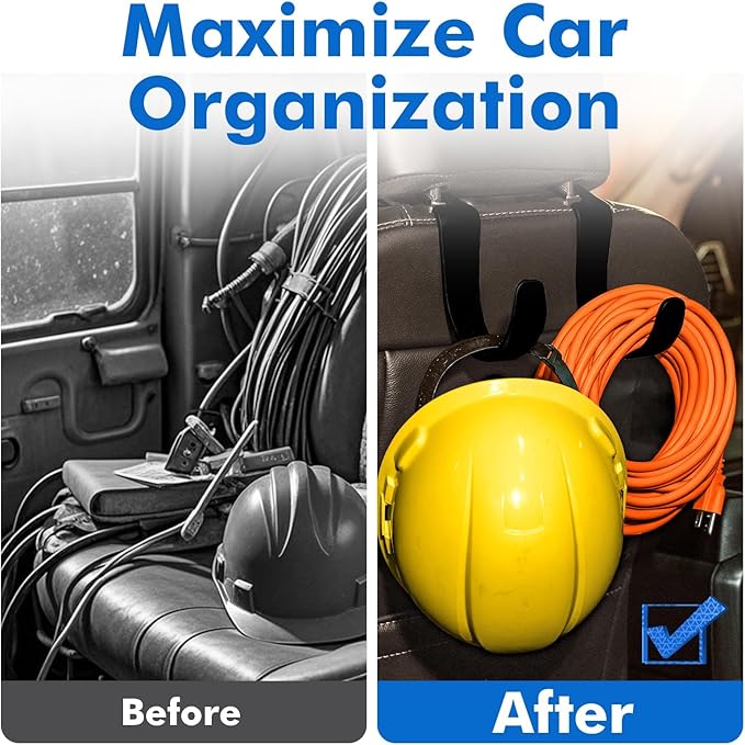 XL Headrest Hooks for Car, Heavy-Duty Car Seat Hooks for Backseat Purses, Bags & Groceries, Universal Headrest Organizer, Hard Hat Hanger for Truck, 4Pack