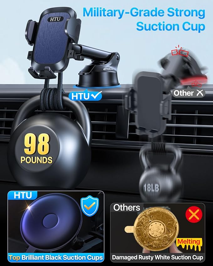 【98+LBS Strongest Suction & Military-Grade】Ultimate Car Phone Mount【Patent & Safety Certs】 Cell Phone Holder Truck Stand for Dashboard Windshield Vent for iPhone 17 Pro Max 16 15 Samsung (Dark Blue)