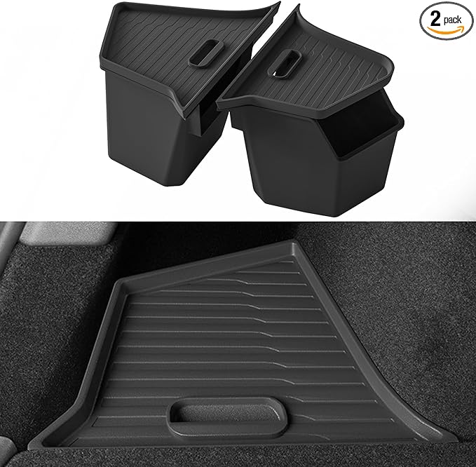 2025 2026 Model Y Juniper Rear Trunk Storage Bins with Lids 2PCS Rear Trunk Storage Box for Refresh Model Y TPE Waterproof Trunk Organizer for Model Y Juniper Interior Accessories