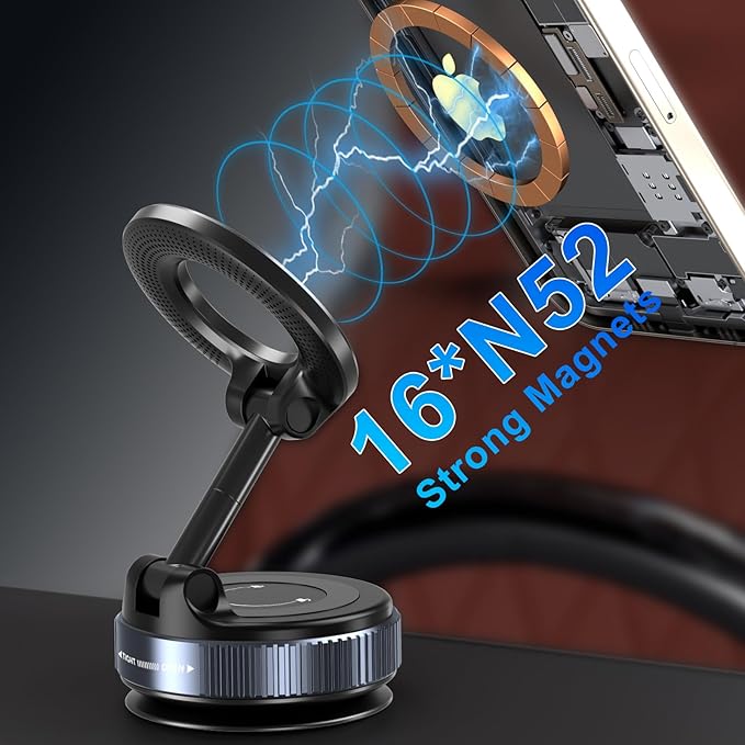 Vacuum Magnetic Phone Holders for Your Car, 360° Adjustable Car Phone Holder for Magsafe with Powerful Magnet, Folding Car Mount for iPhone 17 Pro Max 16 15 14 13 12 Air Plus & Android