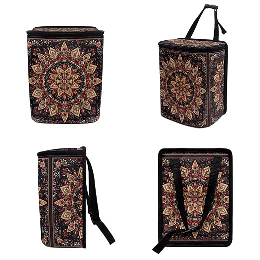 1.2 Gallon Mandala Print Car Trash Can with Leak-Proof Lid, Easy Install, Ideal for Family Trips and Camping