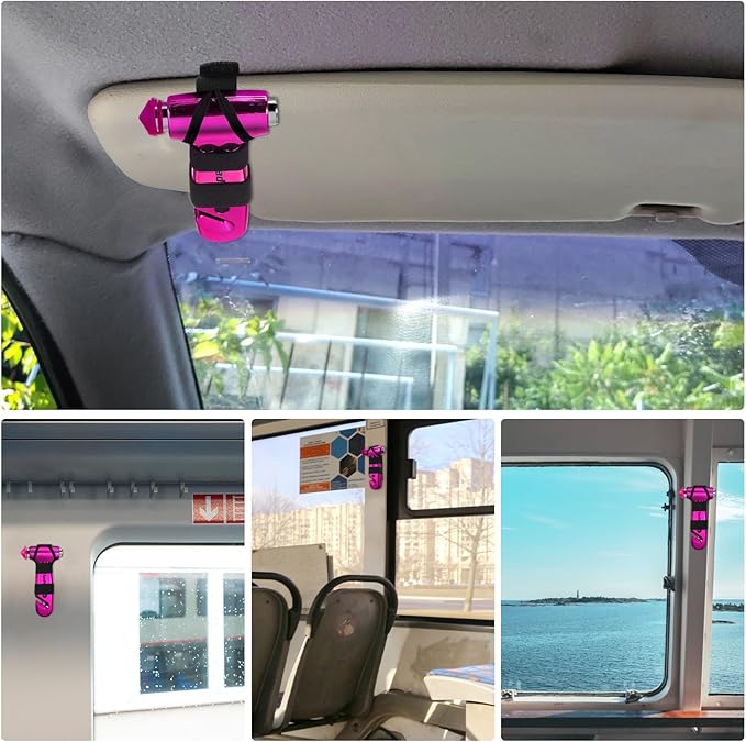 Car Window Breaker Tool, 3-in-1 Emergency Escape Tool with Window Breaker and Seat Belt Cutter, Safety Emergency Car Escape Tool for Car, Matte Black and Electroplating Pink