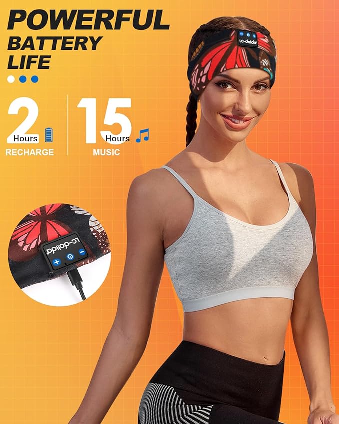 LC-dolida Sleep Headphones Headband Bluetooth 5.4, Sports Headband Earphones Wireless with Speaker Microphone USB C for Women Sleeping Gift Workout Jogging Yoga Insomnia Travel Meditation, Butterfly