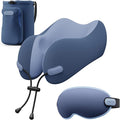 Neck Pillow for Travel Memory Foam Design Models Pillows with Zero Eye Pressure 3D Eye Mask and Compact Bag Traveling Essentials Plane Car Flight Rest Sleeping Use Adult, Blue