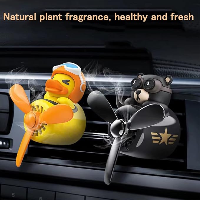 2 Pieces Car Air Fresheners, Cute Bear Pilot Car Diffuser, Propeller Air Outlet Vent Fresheners, Suitable for Automotive Interior Decoration (duck+duck)