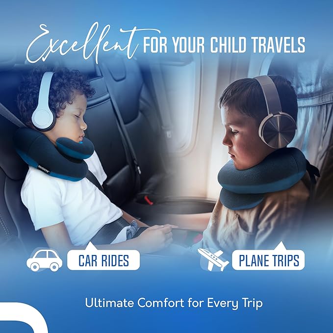 BCOZZY Kids Chin Supporting Travel Pillow for Ages 8–12- Patented Soft Neck Pillow for Head and Chin Support in Car Seat and Airplane. Comfortable Travel Essential. Small Size, Bag, Light Purple