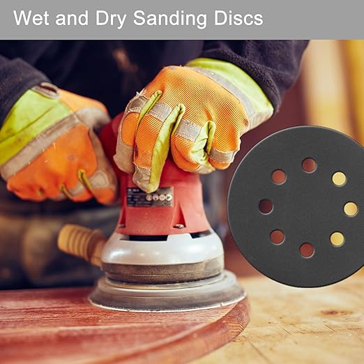 100 Pcs 5 Inch Sanding Discs Hook & Loop 8 Holes Wet Dry 180 Grit Sandpaper Silicon Carbide Sand Paper for Orbital Sander Automotive Wood Plastic Metal Polishing(100Pcs 180 Grit)