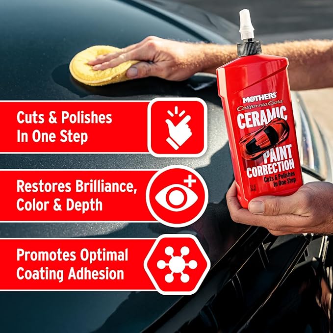 Mothers California Gold Ceramic Paint Correction, 12 oz. — Cuts, Polishes & Repairs, Preps, Removes Scratches, Swirls, Oxidation, Water Spots, Restores Color, Gloss, Depth & Shine (01712)