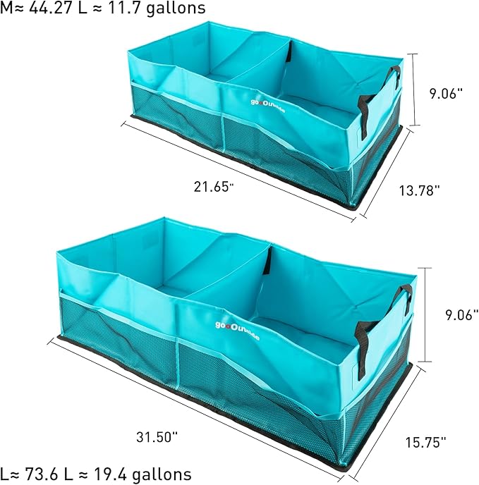 Collapsible Waterproof Car Trunk Organizer, Soft PVC Storage Bin with Rugged PVC-Coated Fabric for SUV & Truck (Aqua Blue, REG)