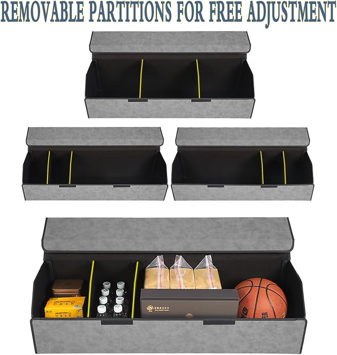 Trunk Organizer for Ford Explorer 2020-2025 - Gray Alcantara Leather Storage Box, Tailored Precision, Maximize Your Storage, Large Foldable Trunk Organizer Boxs with 3 Compartments