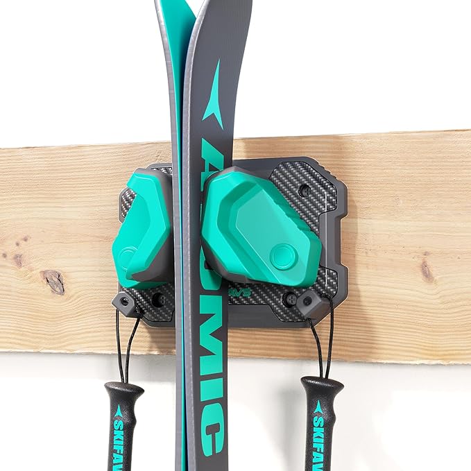 Ski & Snowboard Wall Rack for Garage Wall Fits Any Ski/board, Ski Wall Mount Holders Damage-Free Storage Rack, Garage Organization Space-Saving Winter Gear Organizer, Green, 1 Pack