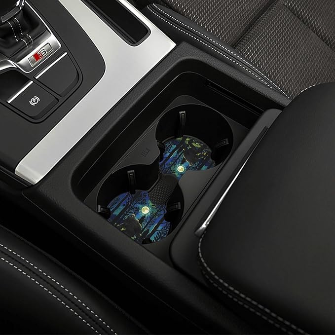 Bigfoot in The Forest Sasquatch Car Coasters for Cup Holders Pack of 2 Neoprene Cup Mat Pad Vehicle Interior Accessories for Men Women