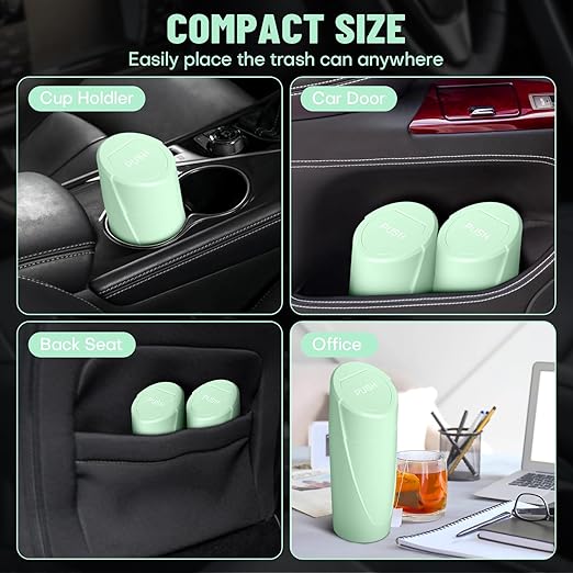 Car Trash Can Bin with Lid - 2 Packs Car Garbage Can Cup Holder - Green Mini Leakproof Vehicle Trash Garbage Can Bin with 40pcs Trash Bags-Car Organizers and Storage for Front Back Seat Accessories