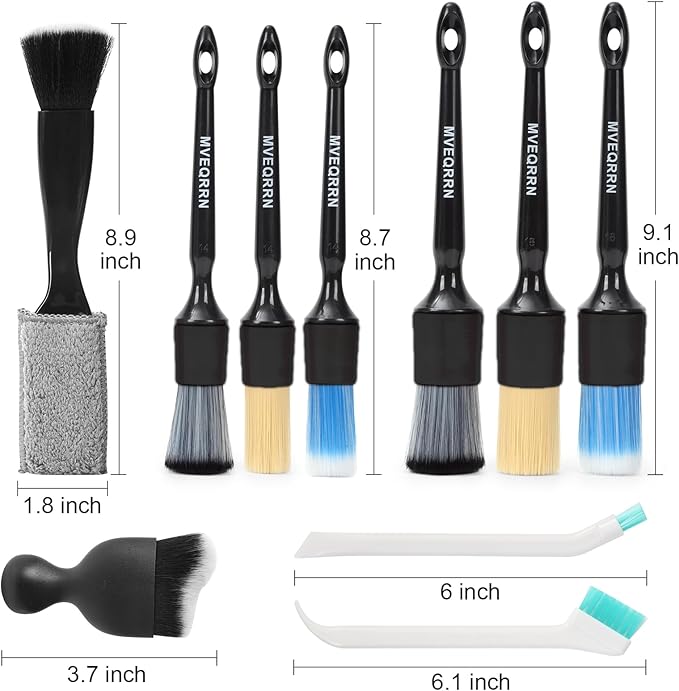 10Pcs Car Detailing Brush Set,Boars Hair Car Cleaning Detail Brush kit,Ultra Soft No Scratch Car Dust Brush,Car Interior Detailing Brushes Kit,Detail Brushes Car Detailing for Interior Exterior(black)