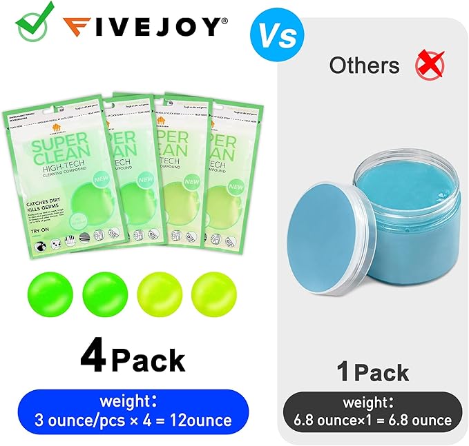 FiveJoy Car Cleaning Gels, 4-Pack Universal Auto Detailing Tools Car Interior Cleaner Putty, Dust Cleaning Mud for PC Tablet Laptop Keyboard, Camera, Printers, Calculator - 320g (2.8oz/pcs)