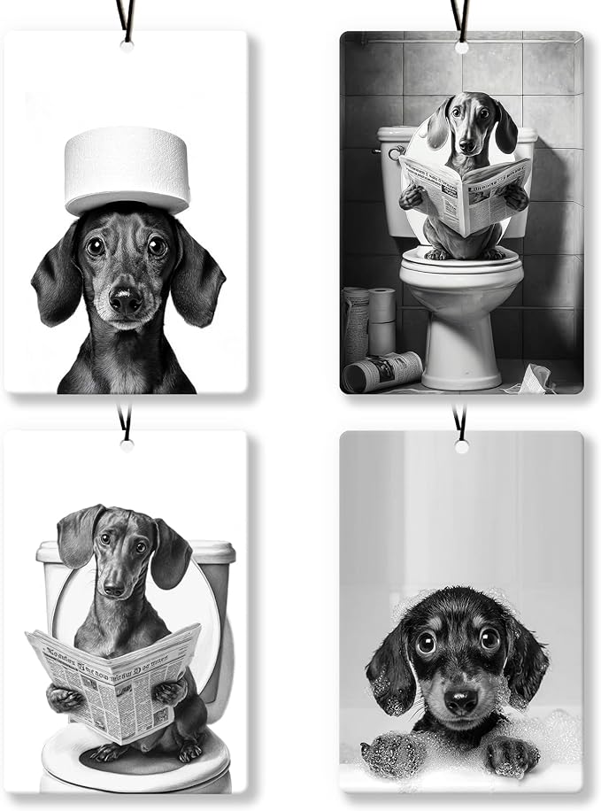 Funny Bathroom Dachshund Car Air Freshener 4Pcs, Weiner Dog Gifts for Women Men Air Freshener for Bathroom Car Interior Closet Drawer Books, Dachshund Doxie Gifts Car Mirror Decor Hanging