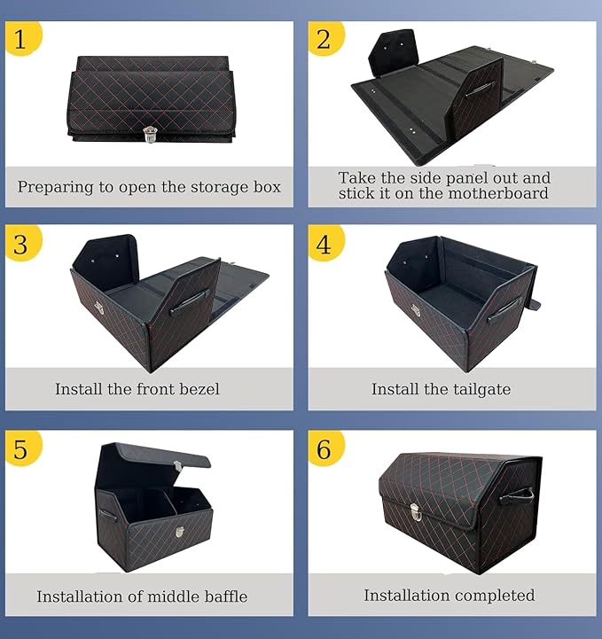 Car Organizer Trunk, Leather Trunk Organizer for SUV, Cargo Storage Automotive Consoles Organizers-Multi-Compartment Adjustable Auto Grocery Storage Box