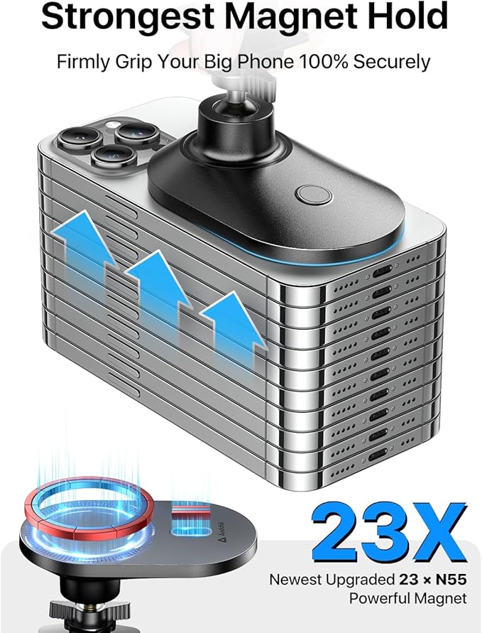 andobil 2025 Upgraded for Magsafe Car Mount [Biggest Panel, Big Phone Friendly] 360° Rotation Magnetic Phone Holder for Car Vent Suitable for iPhone 17/16/15 Pro Max Samsung S25/S24 (Grey)