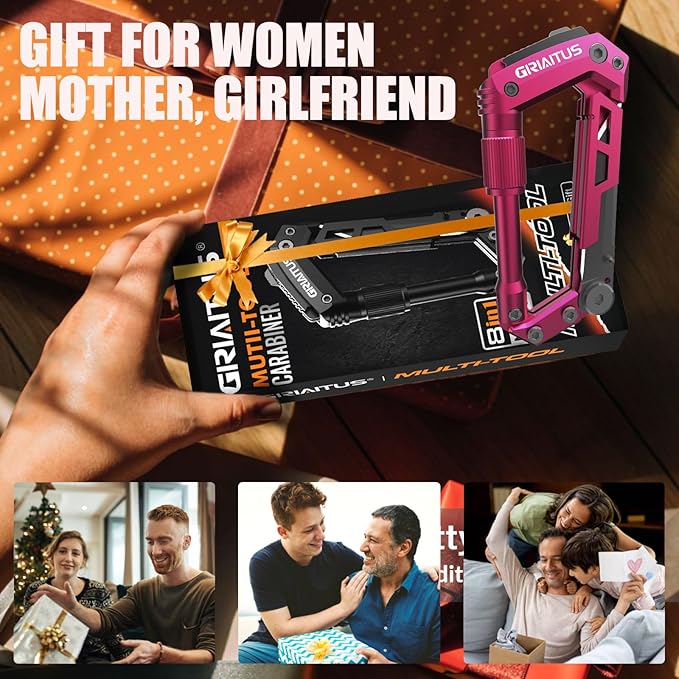 Dark Pink Color Multitool Carabiner EDC Pocket Multi-tool Knife Gifts for Mom Women Wife, EDC Carabiners Keychain with Bottle Opener, Rope Cutter, Window Breaker, for Camping Hiking (Deep Pink)