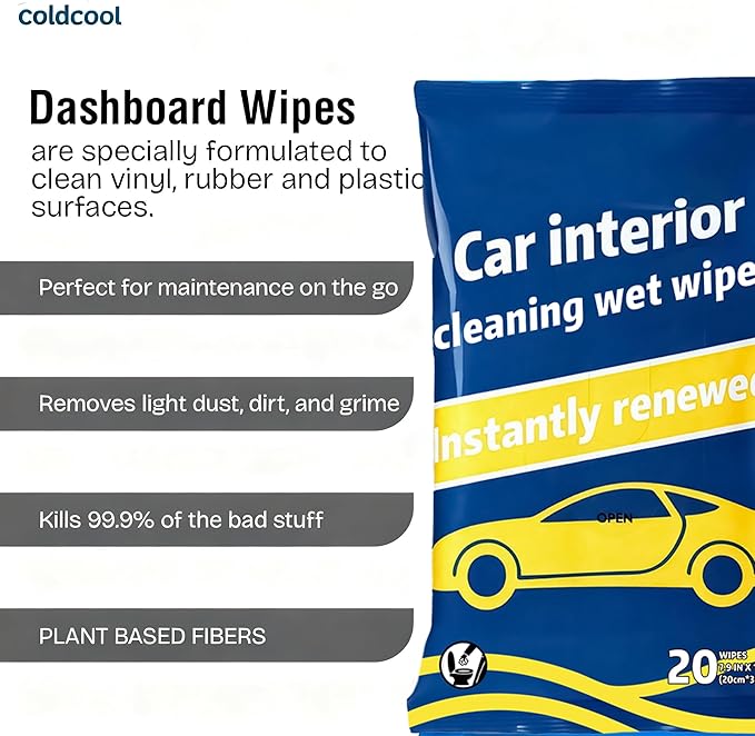 Plant-Based Car Interior Cleaning Wipes - 60 (17.8” x 7.8”) Large Multi-Surface Cleaning Cloths, Super Absorbent & Disposable - Gentle on Surfaces & Skin.