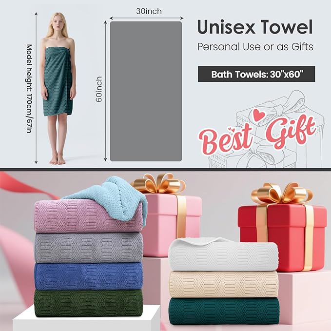 JML Microfier Bath Towels Set of 2, Large Microfier Body Towel for Adult, 30" x 60", Oversized, Soft, Super Absorbent, Fast Drying, Use for Sauna,Gym,Sport, Fitness, Yoga, Diamond Cross Grid Teal